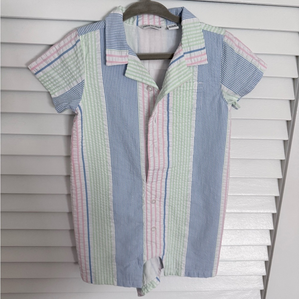 Janie and Jack Blue, Green, and Pink Striped Button Down Shirt